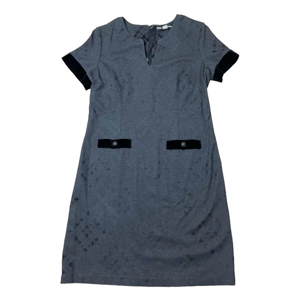 Karl Lagerfeld Dresses & Skirts - Karl Lagerfeld Sheath Dress Short Sleeve Dark Gray Velour Trim